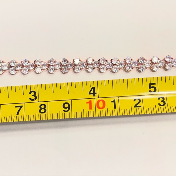 Rose Gold Tone Teardrop CZ Bracelet & Earrings Set, 7” Adjustable - Picture 9 of 10